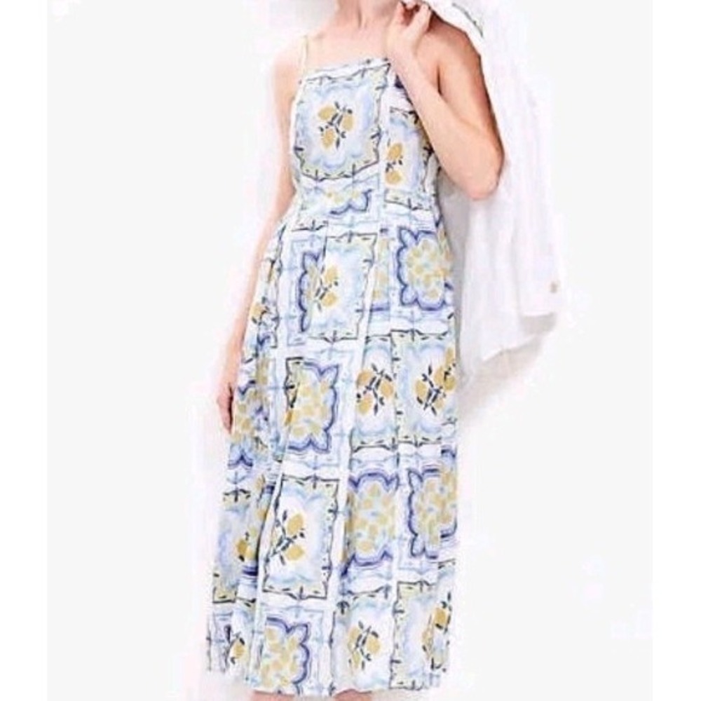 LOFT Mediterranean Tile Lemon Print Linen Cami NWT Cottagecore Summer Maxi 8